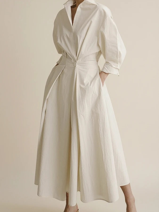 Elegant Linen Shirt Dress Midi A Line