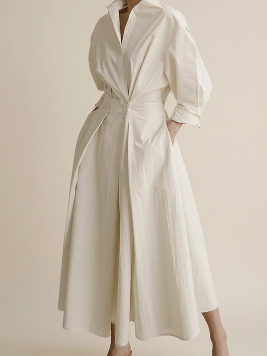 Elegant Linen Shirt Dress Midi A Line