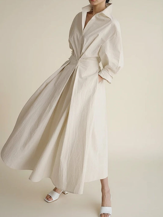 Elegant Linen Shirt Dress Midi A Line