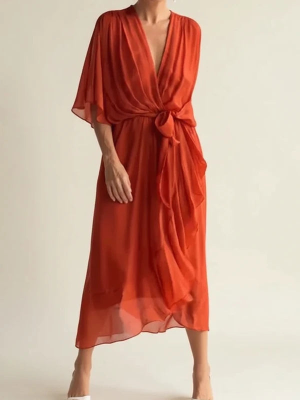 Elegant Chiffon Wrap Midi Dress