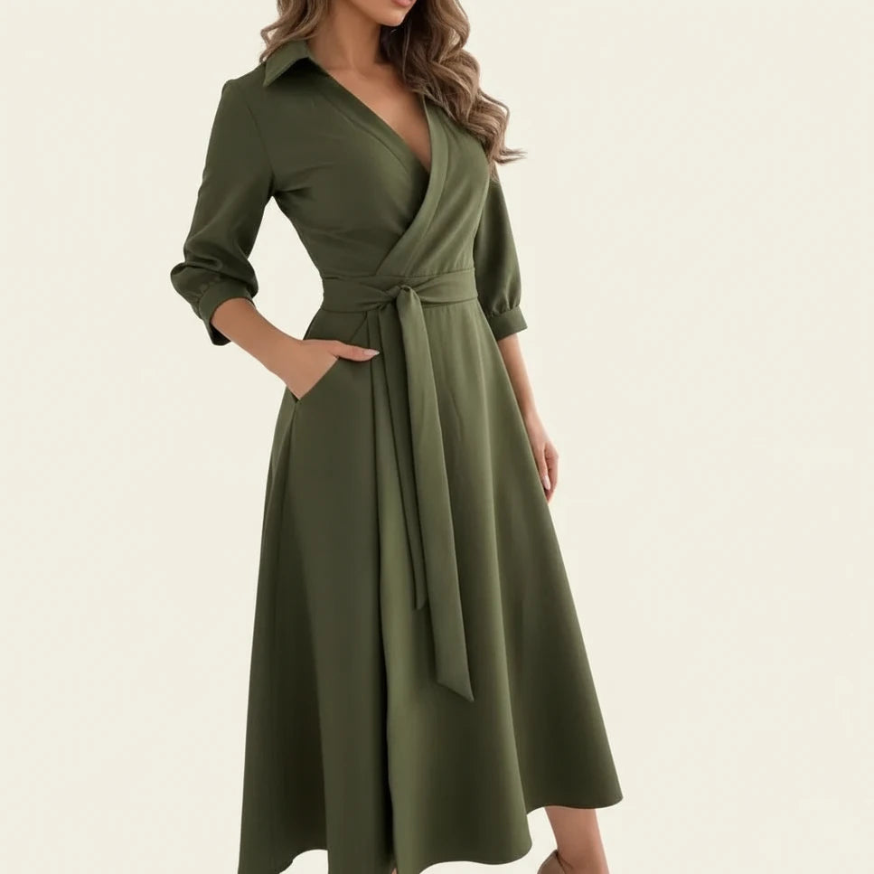 Elegant Wrap A Line Midi Dress