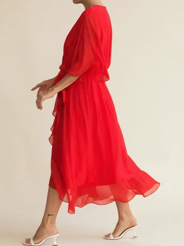 Elegant Chiffon Wrap Midi Dress