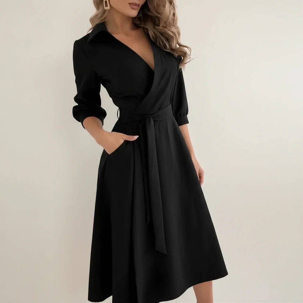 Elegant Wrap A Line Midi Dress