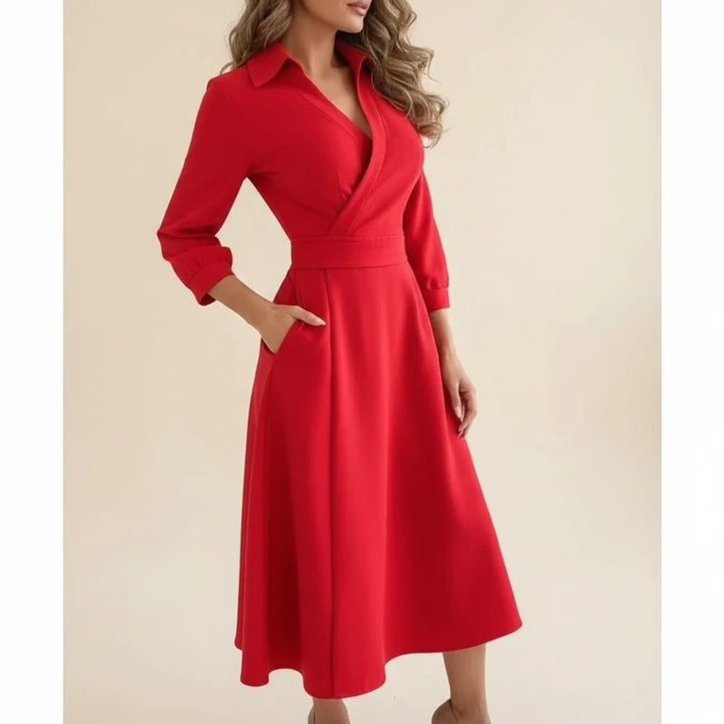 Elegant Wrap A Line Midi Dress