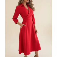 Elegant Wrap A Line Midi Dress
