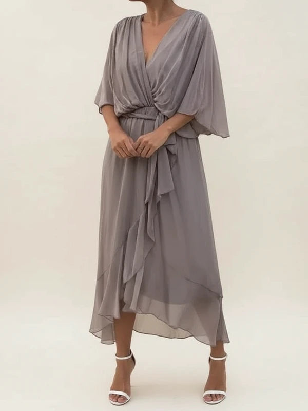 Elegant Chiffon Wrap Midi Dress