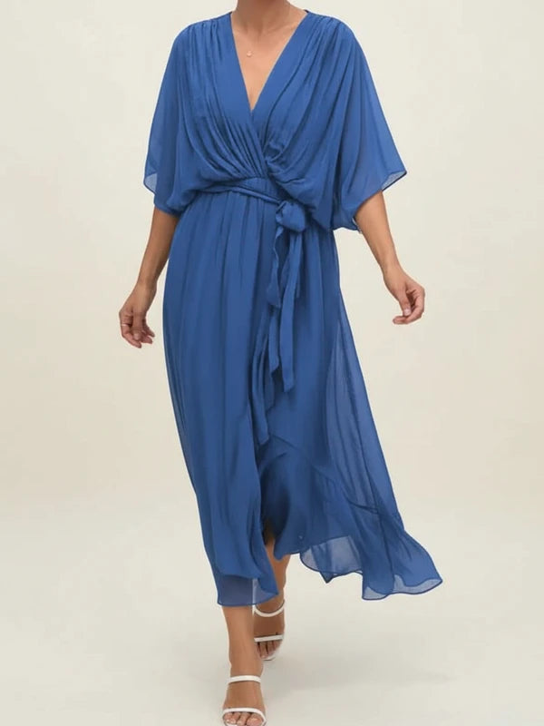 Elegant Chiffon Wrap Midi Dress