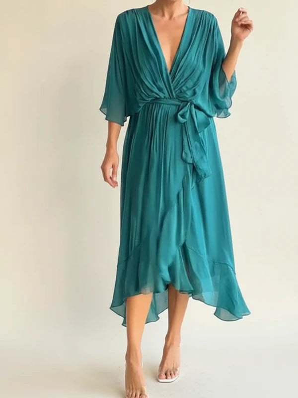 Elegant Chiffon Wrap Midi Dress