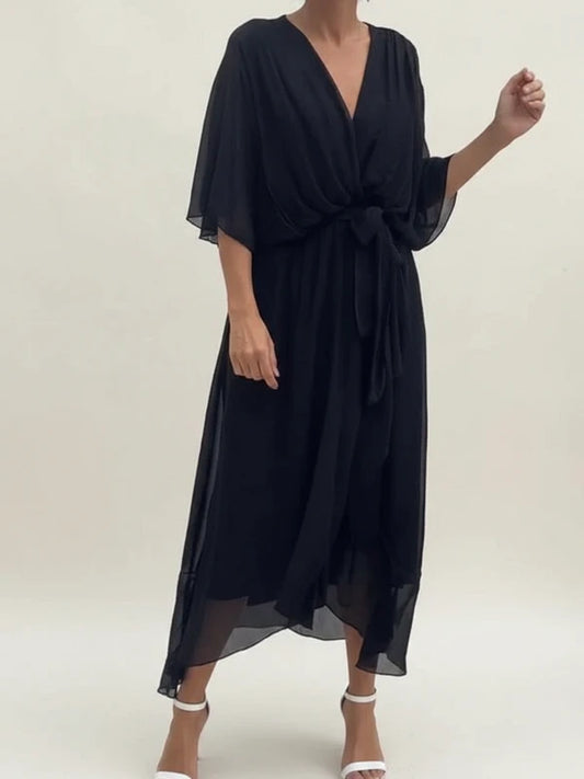 Elegant Chiffon Wrap Midi Dress