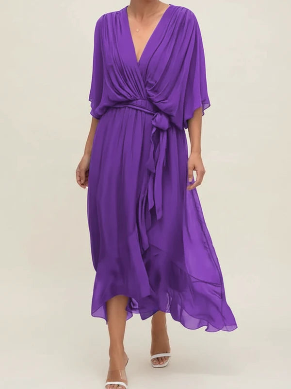Elegant Chiffon Wrap Midi Dress
