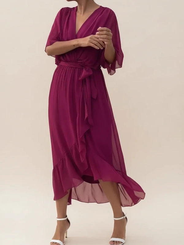 Elegant Chiffon Wrap Midi Dress