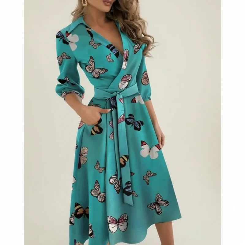 Elegant Wrap A Line Midi Dress