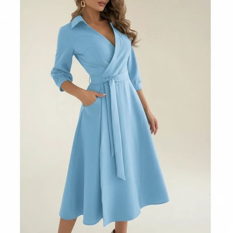 Elegant Wrap A Line Midi Dress