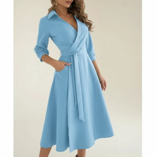 Elegant Wrap A Line Midi Dress