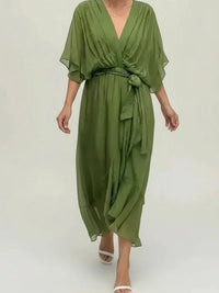 Elegant Chiffon Wrap Midi Dress