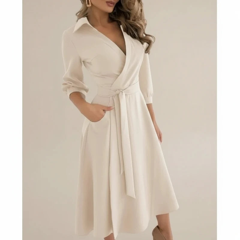 Elegant Wrap A Line Midi Dress
