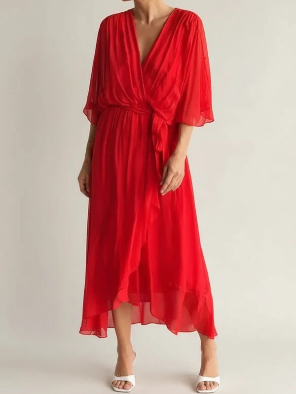 Elegant Chiffon Wrap Midi Dress