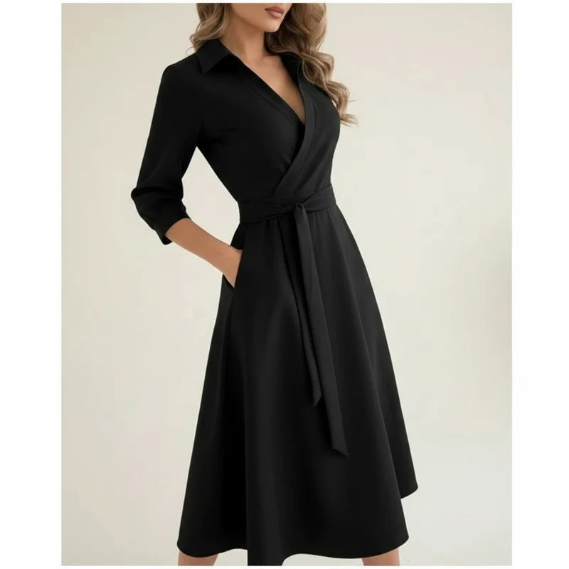 Elegant Wrap A Line Midi Dress