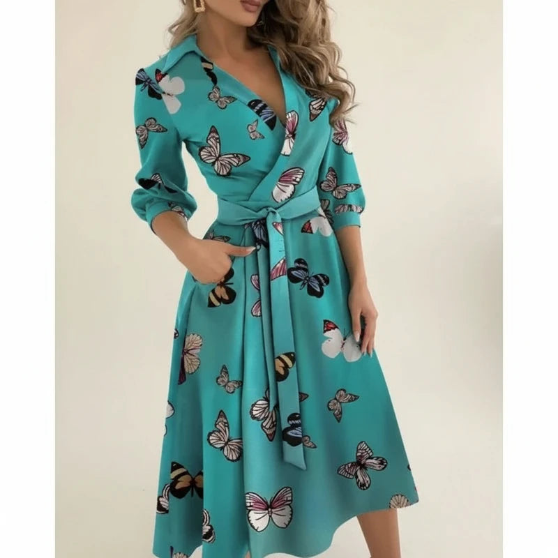 Elegant Wrap A Line Midi Dress