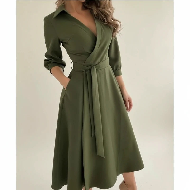 Elegant Wrap A Line Midi Dress
