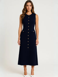 Women's Button Front A Line Midi Dress