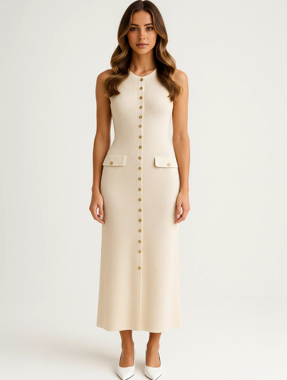 Women's Button Front A Line Midi Dress