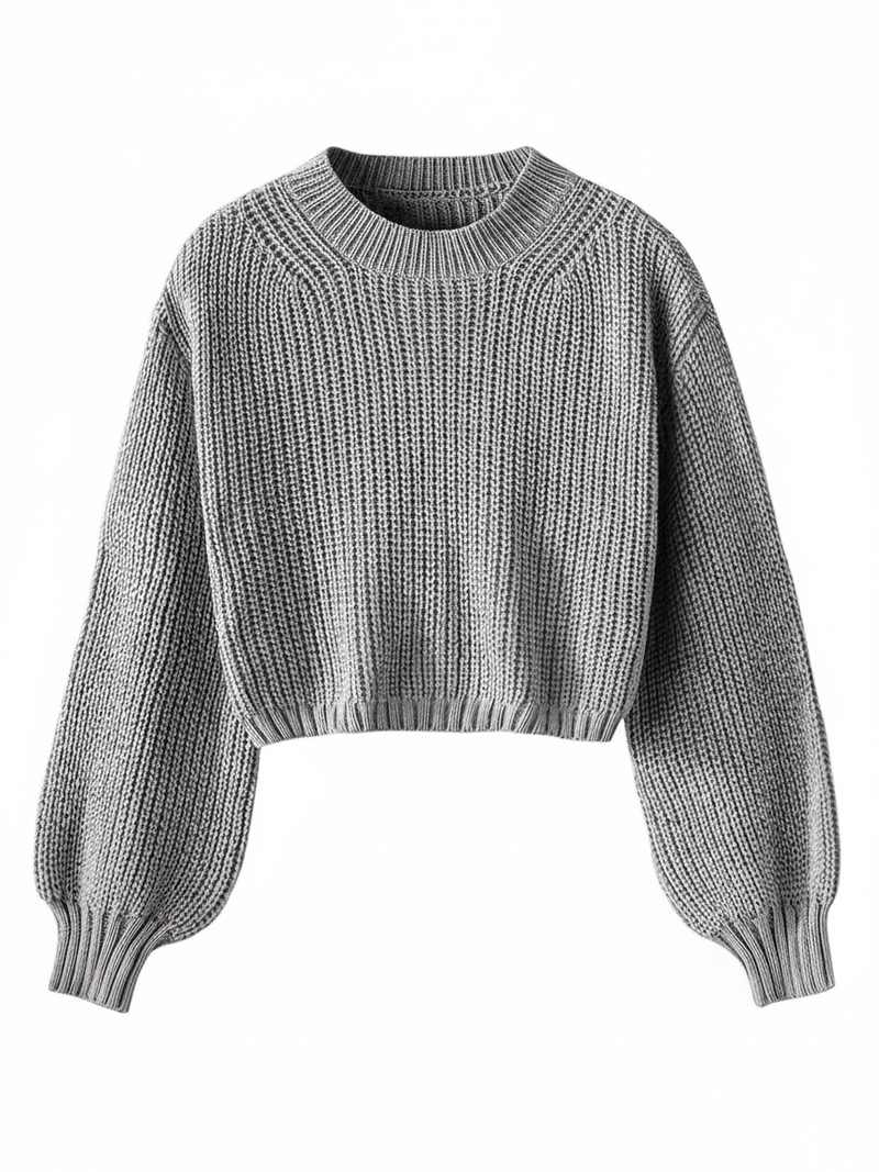 Women's Cropped Sweater with Balloon Sleeves