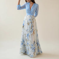 Elegant Floral Long Sleeve A Line Maxi Dress