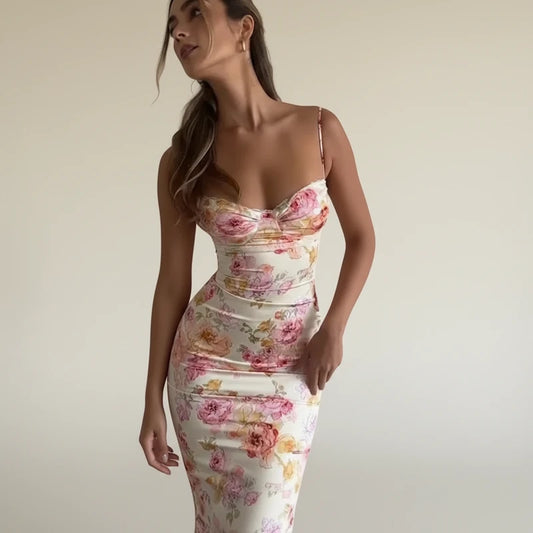 Elegant Floral Bodycon Midi Dress
