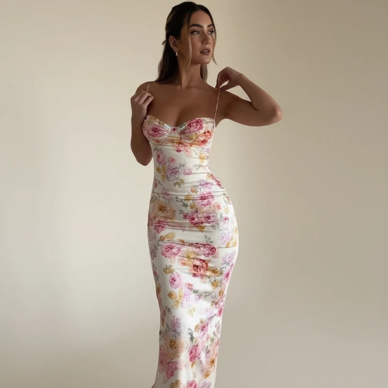 Elegant Floral Bodycon Midi Dress