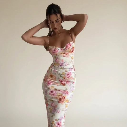 Elegant Floral Bodycon Midi Dress