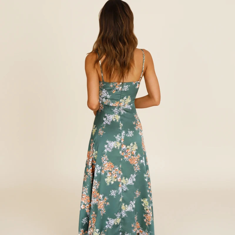 Boho Floral Tie Front Midi Dress