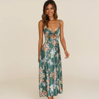 Boho Floral Tie Front Midi Dress
