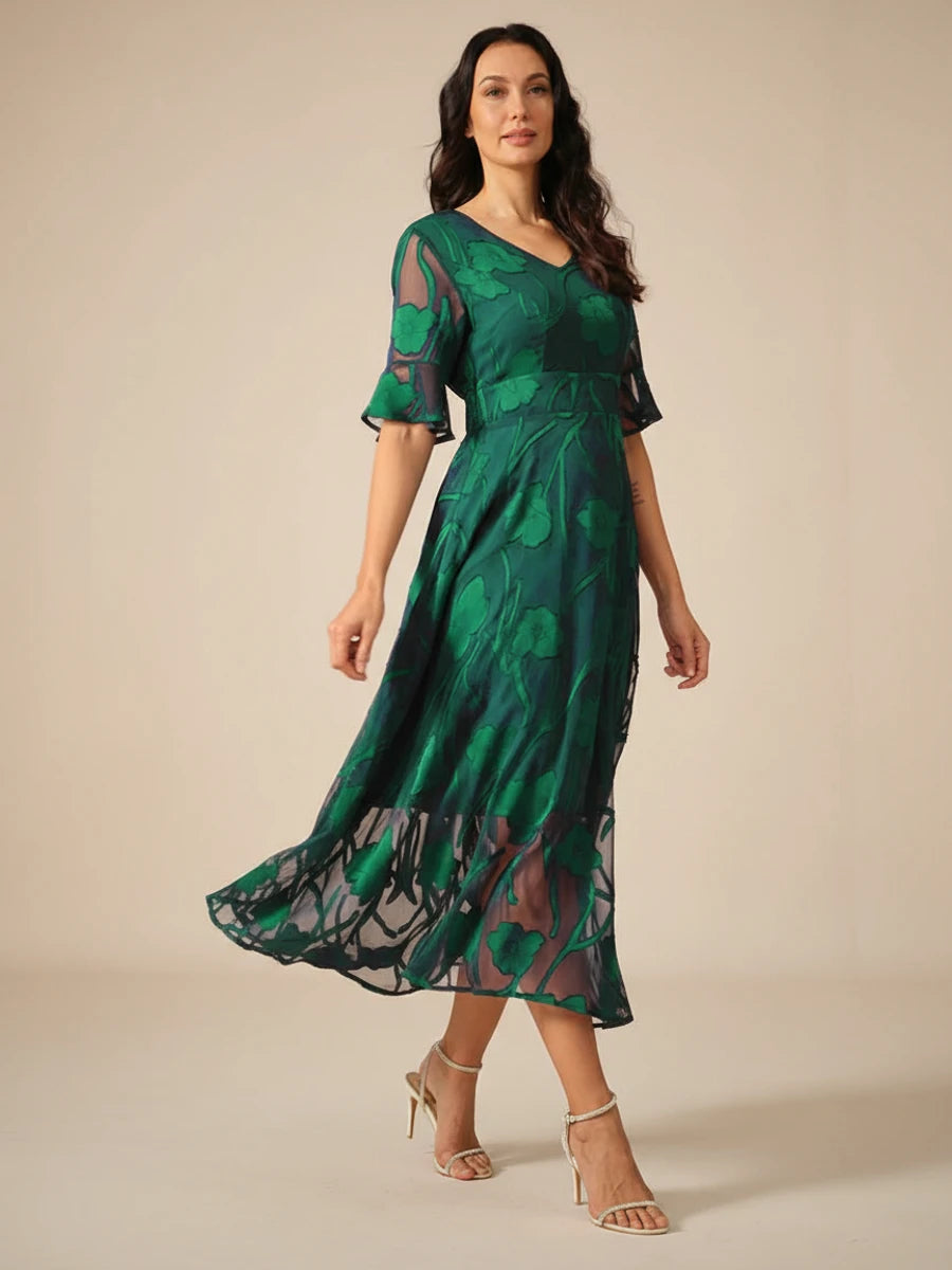Elegant Floral A Line Midi Dress