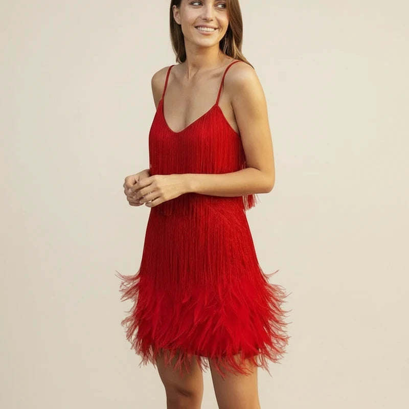 Sequin Feather Cocktail Mini Dress