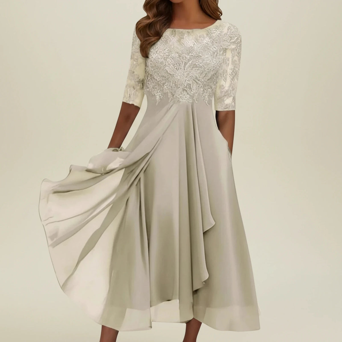 Elegant Lace A Line Wedding Guest Midi Dress