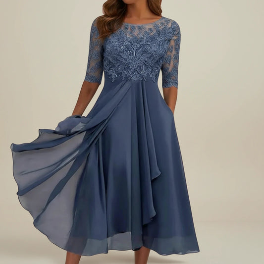 Elegant Lace A Line Wedding Guest Midi Dress
