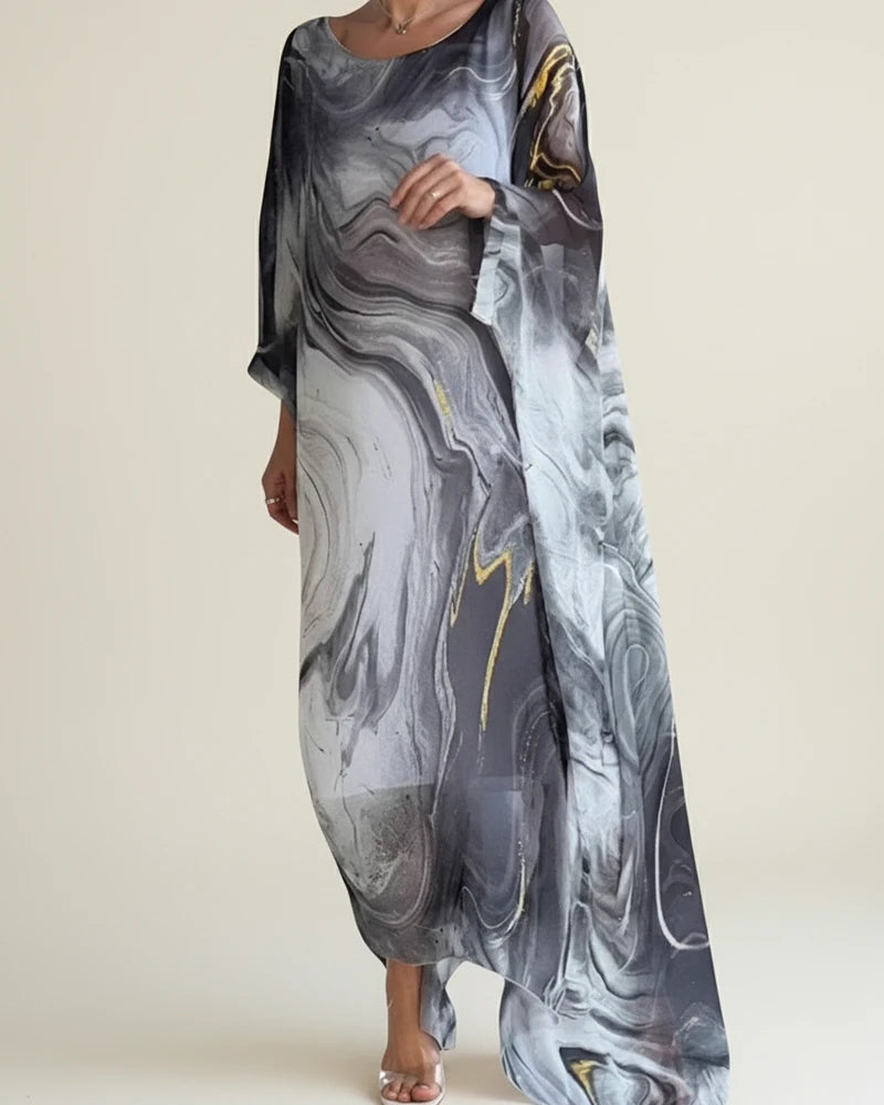Elegant Long Sleeve Abstract Maxi Dress