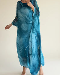 Elegant Long Sleeve Abstract Maxi Dress