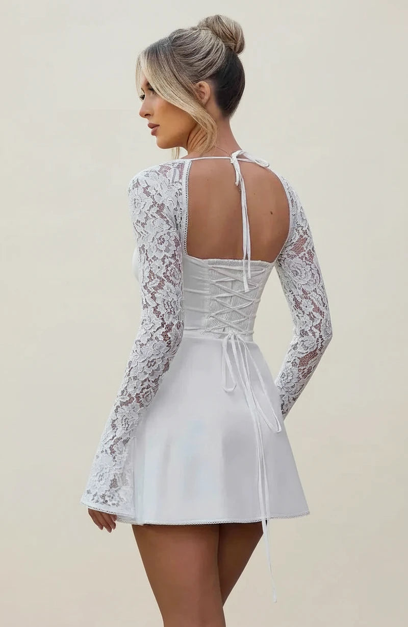 Cute Lace Long Sleeve A Line Mini Dress