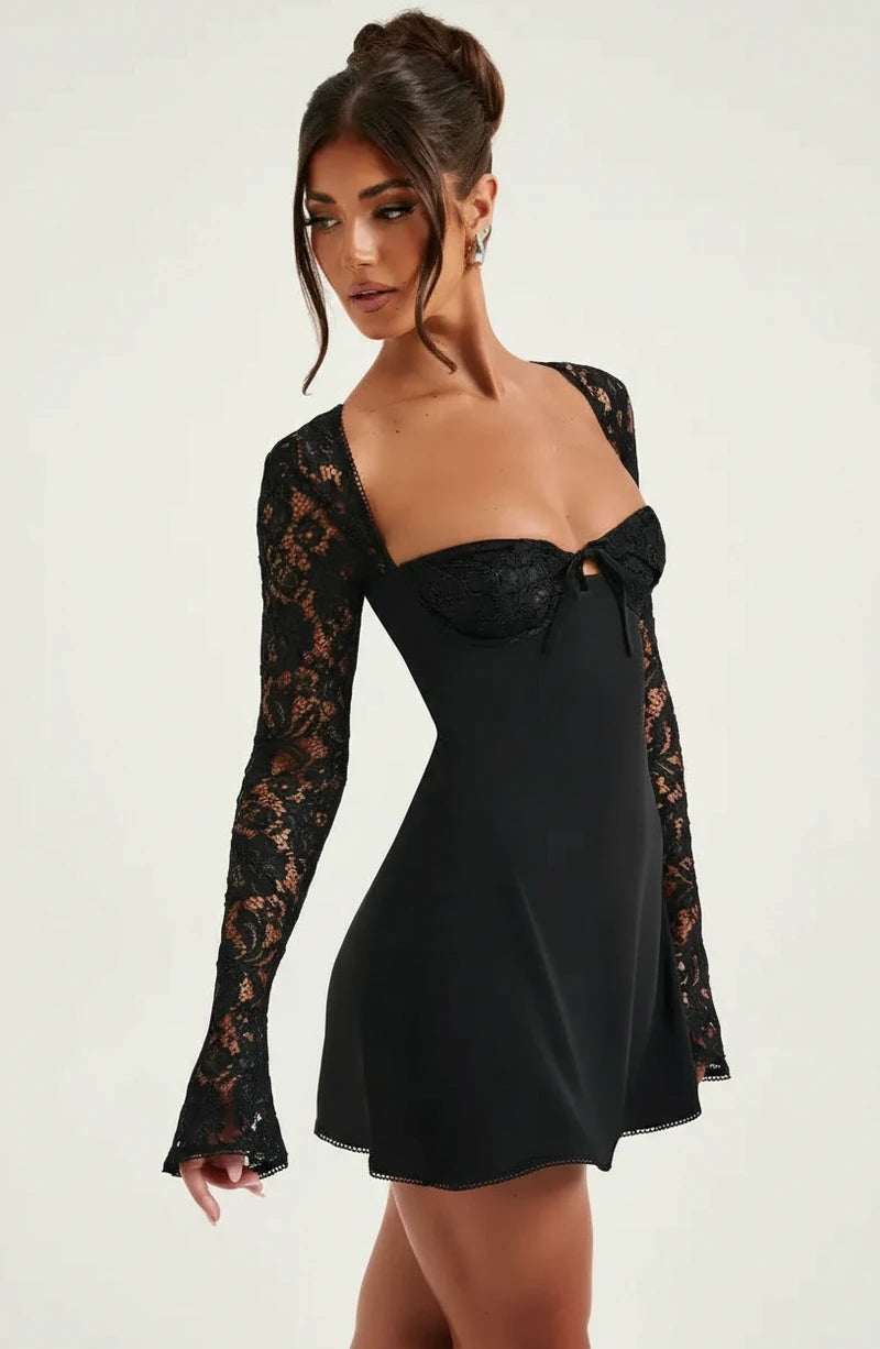 Cute Lace Long Sleeve A Line Mini Dress