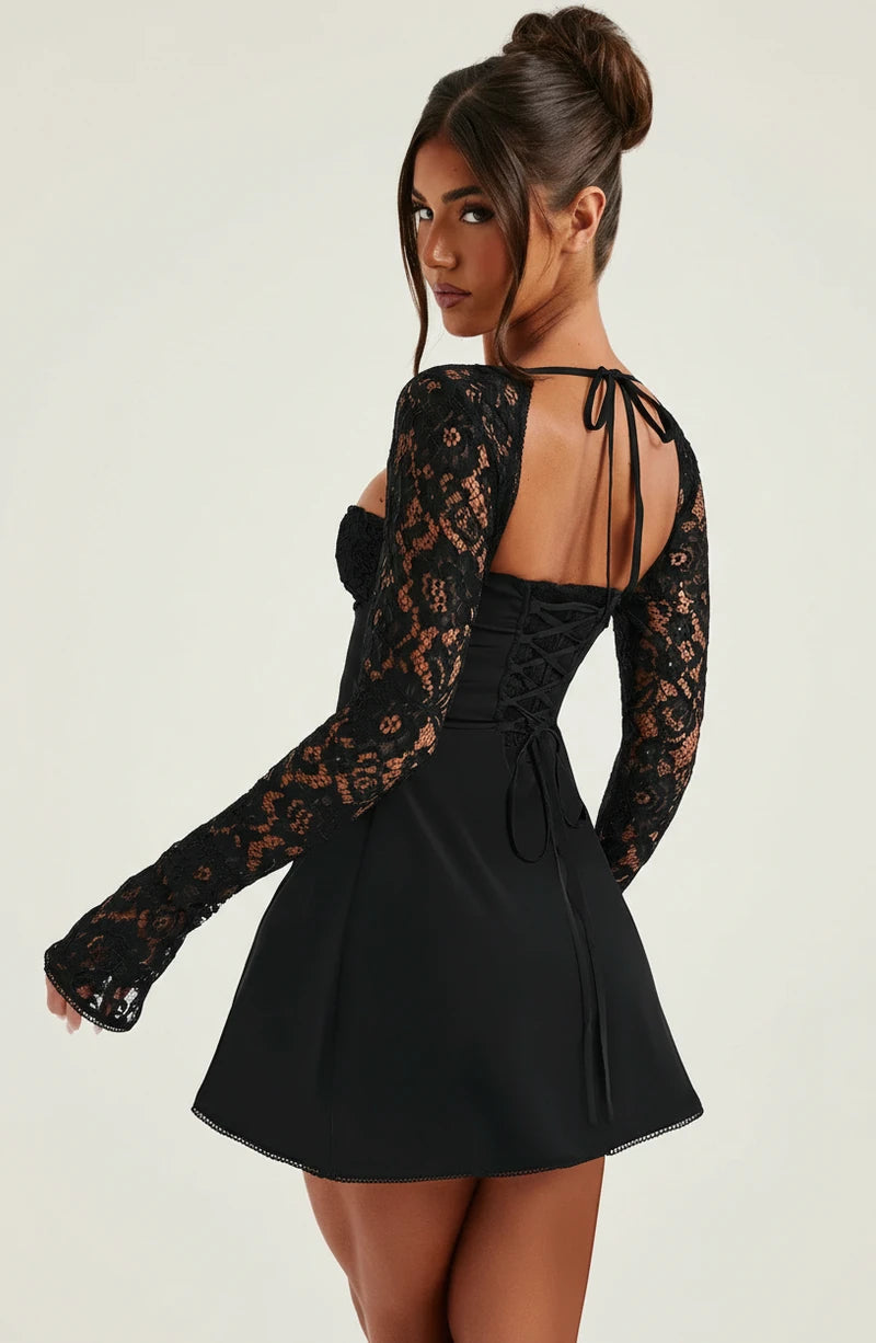 Cute Lace Long Sleeve A Line Mini Dress