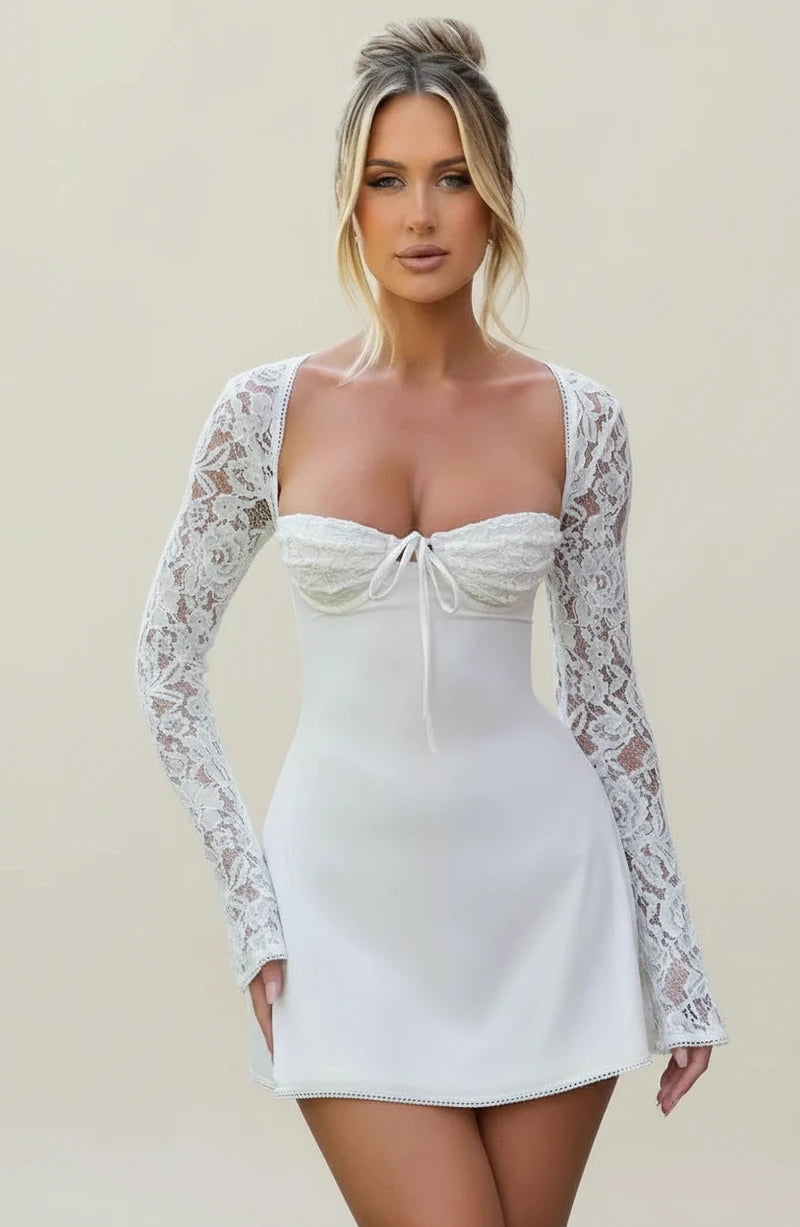 Cute Lace Long Sleeve A Line Mini Dress