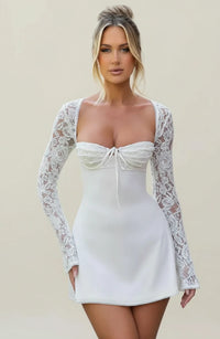 Cute Lace Long Sleeve A Line Mini Dress