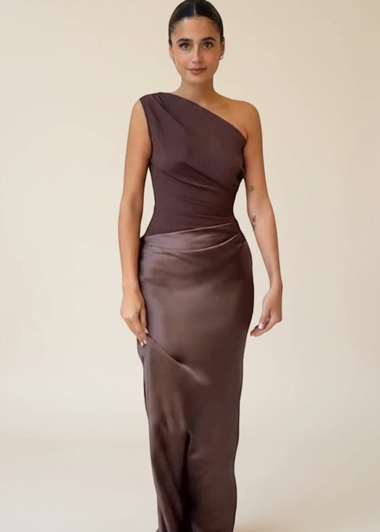 Elegant One Shoulder Satin Maxi Dress