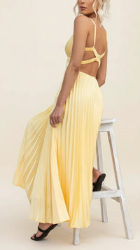 Elegant Pleated A Line Empire Waist Backless Maxi Dress