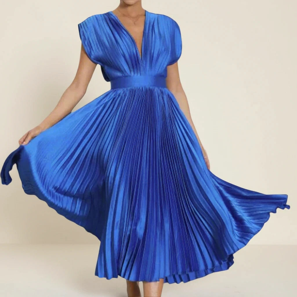 Elegant Pleated A Line Midi Dress