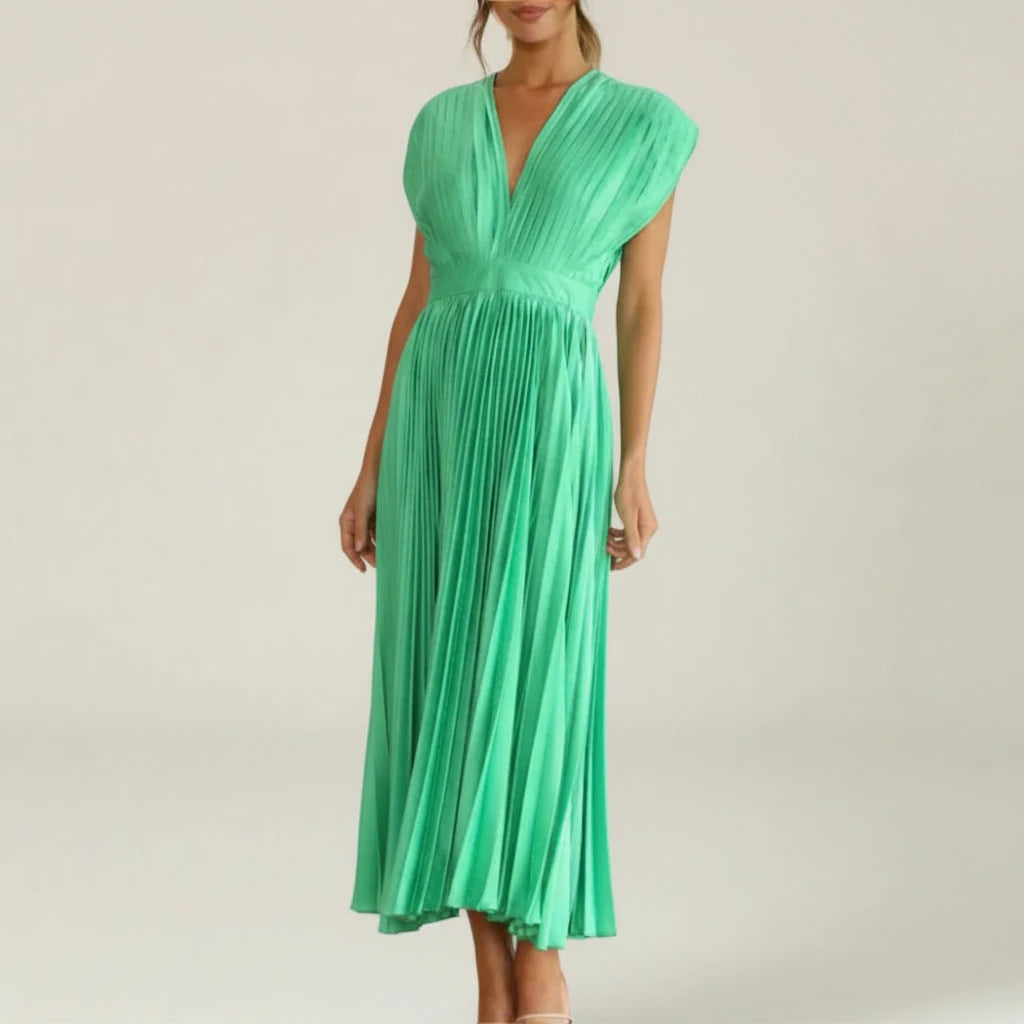 Elegant Pleated A Line Midi Dress