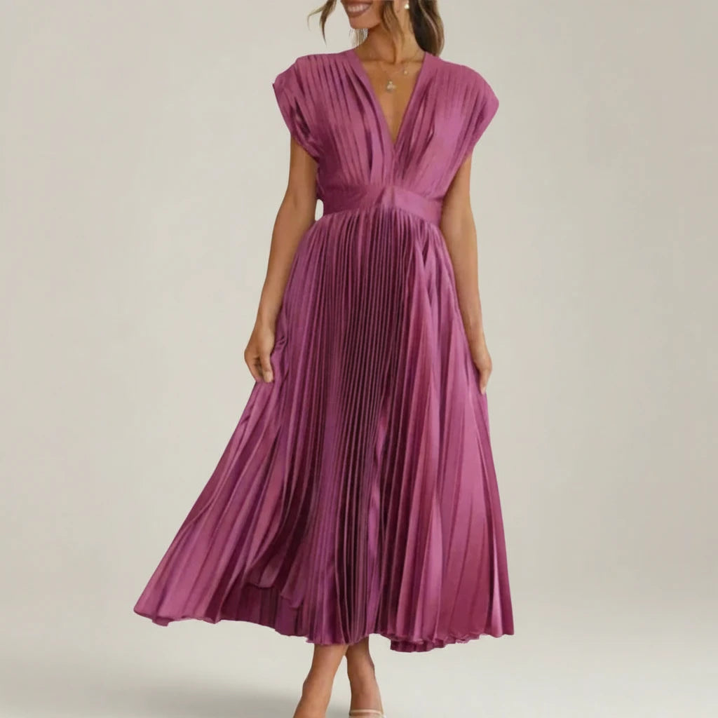 Elegant Pleated A Line Midi Dress