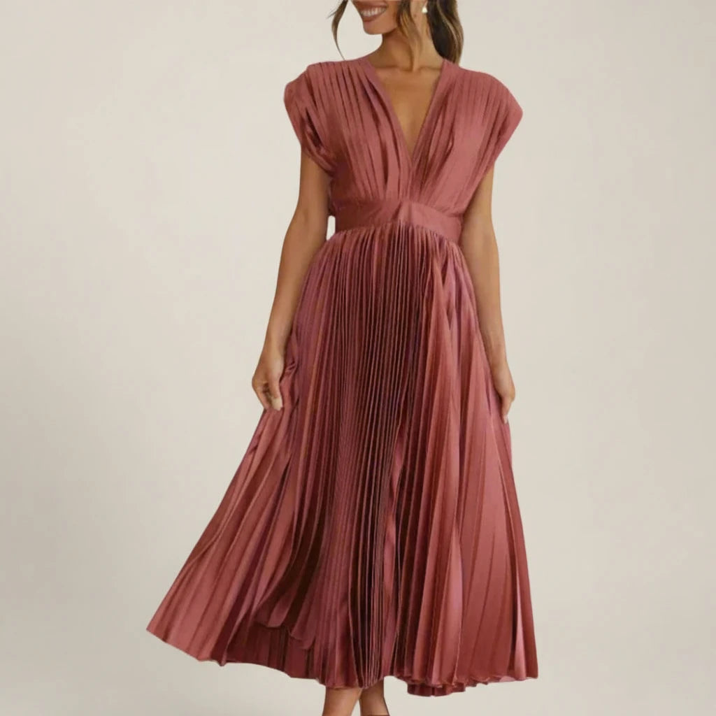 Elegant Pleated A Line Midi Dress